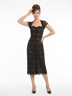 Ross Mayer Black Lace Corset Midi Dress Button Front Size 12